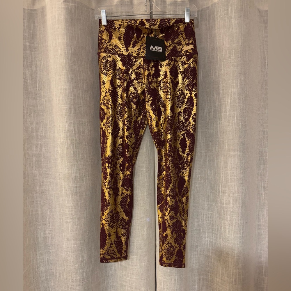 Snake Print Leggings - Gold and Maroon